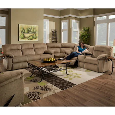 Reclining Sectional Sofa with 6 Seats (4 recline) and Cup Holders